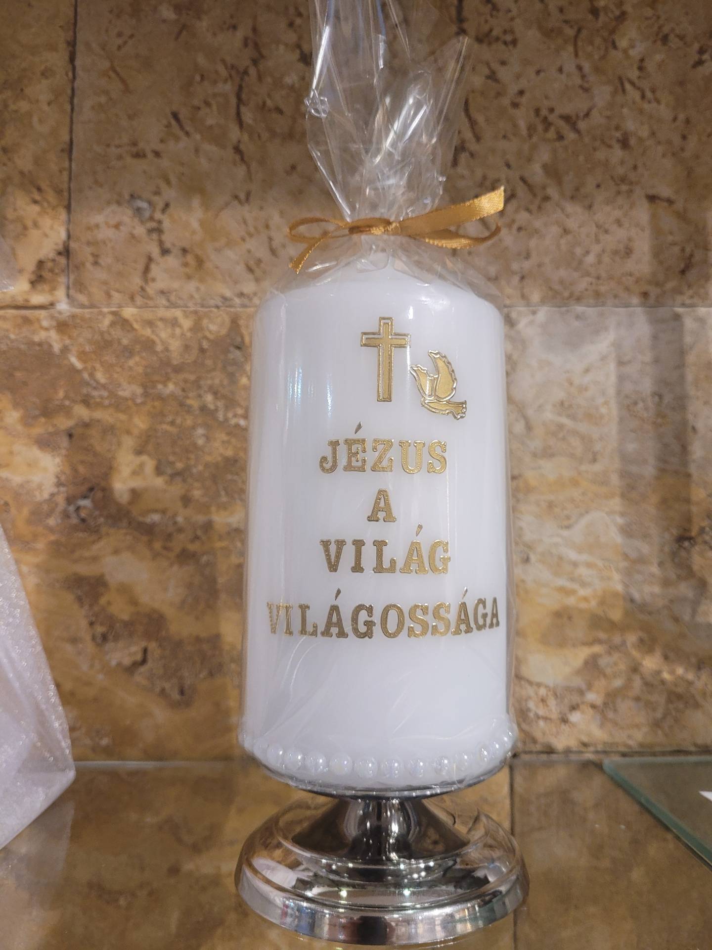 Isten szavával Ajándékgyertya  + nikkel gyertyartartó 