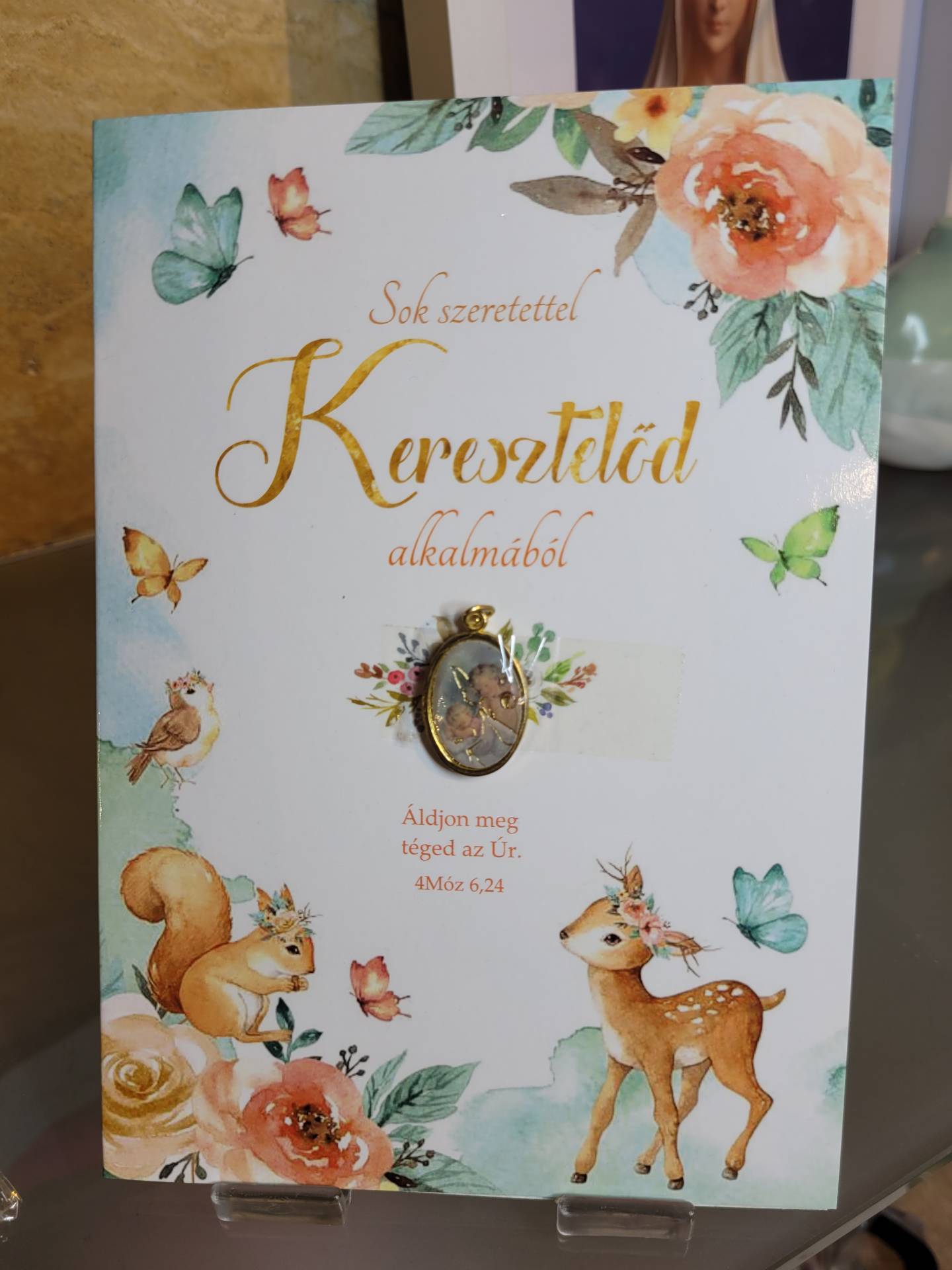 Keresztelőre Kisfiúnak/Kislánynak is Gratulációs lap/boritékkal+ Őranygal Érem 