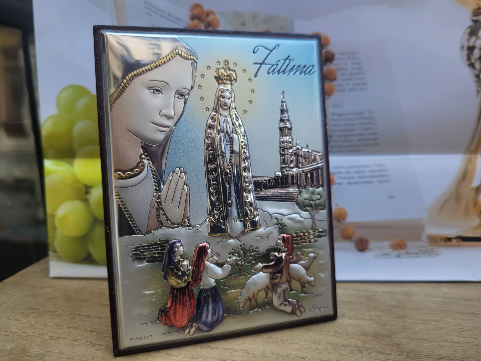 Fatimai Szűzanya Ezüst ikon a pásztorgyerekekkel 14cm *17cm 