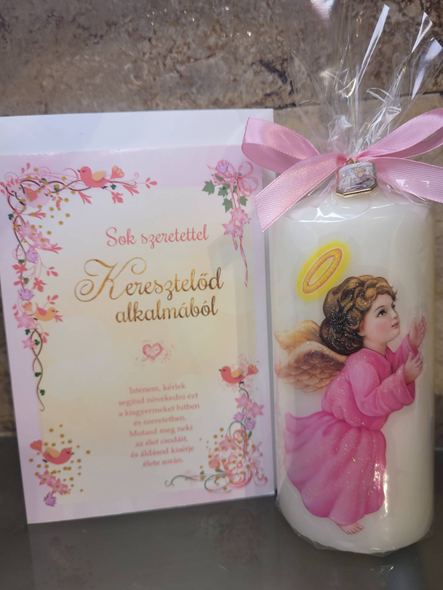 Kislánynak Keresztelőre Ajándék+ Keresztelői Érem+ Gratulációslap 