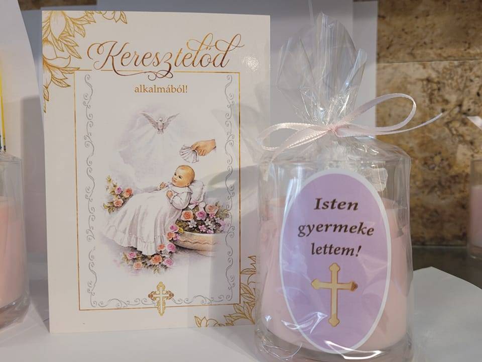 Keresztelőre Ajándékcsomag!Gratulációs Lap+gyertya+Rózsafüzér+Anygalka 