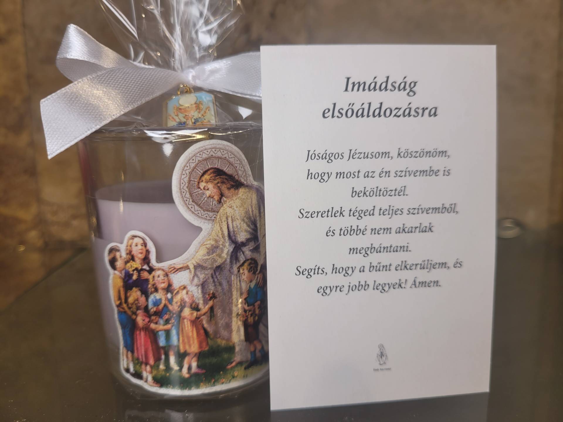 Elsőáldozásra Fiúnak Emlékgyertya+ Imakép Áldozás utáni imával 