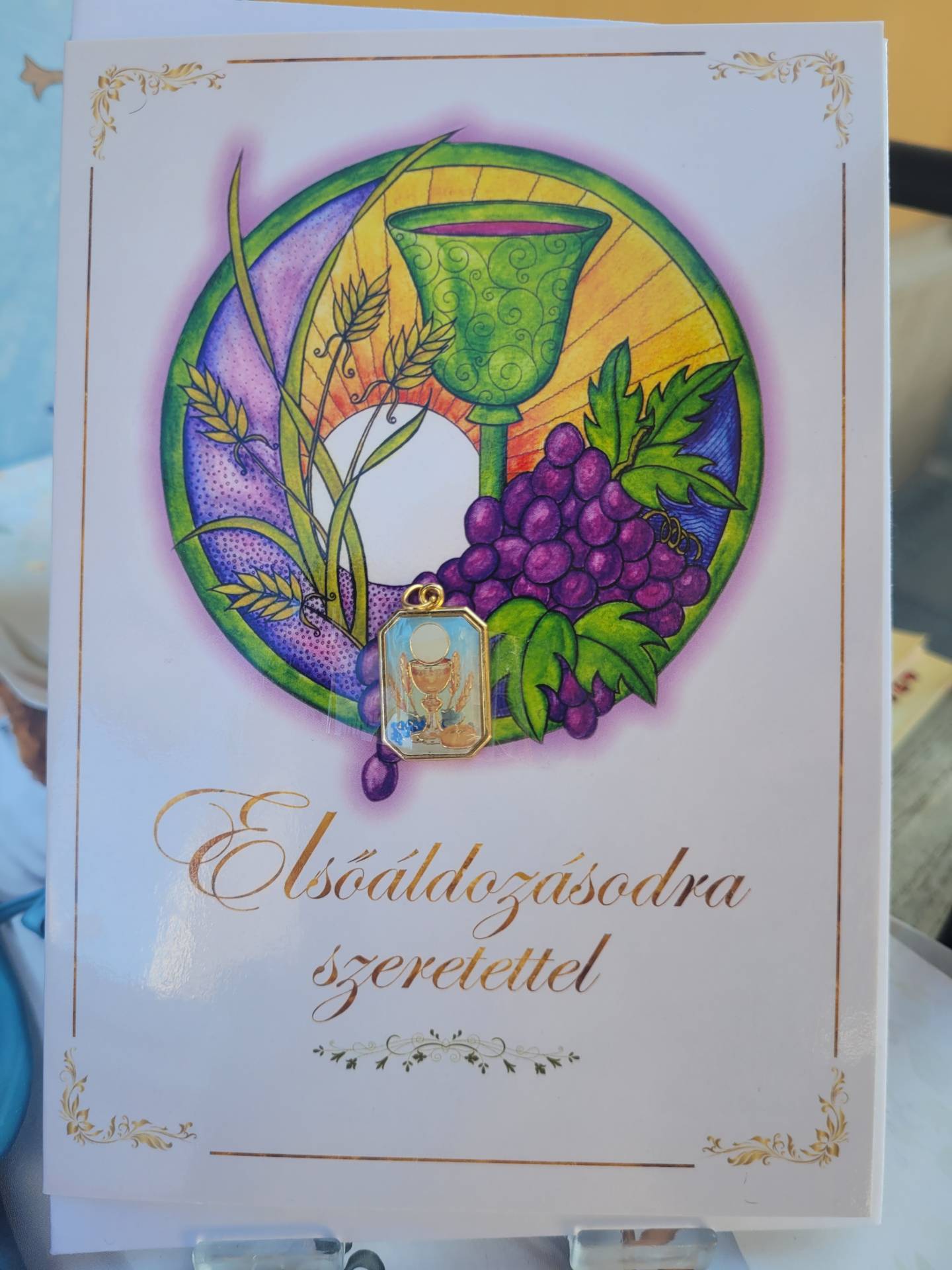 Elsőáldozásra Gratulációs Lap Isten szavával + irgalmas Jézus Érem! 