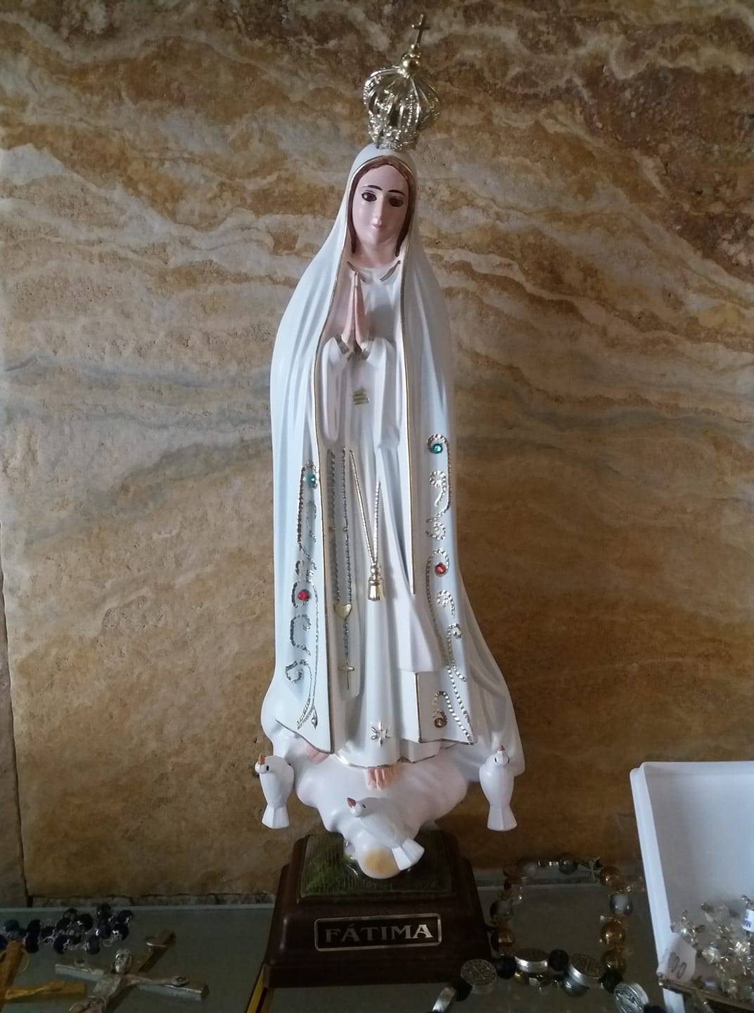 Eredeti Portugál Fatimai Szűzanya szobor üveg szemekkel 20cm 