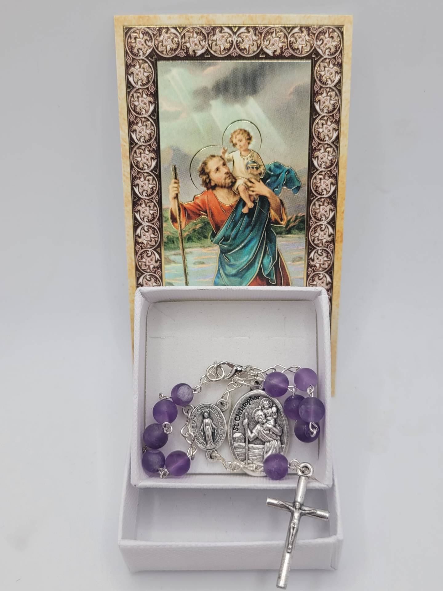Szent Kristóf Autósok rózsafüzére Ásványból készült+ imakép 