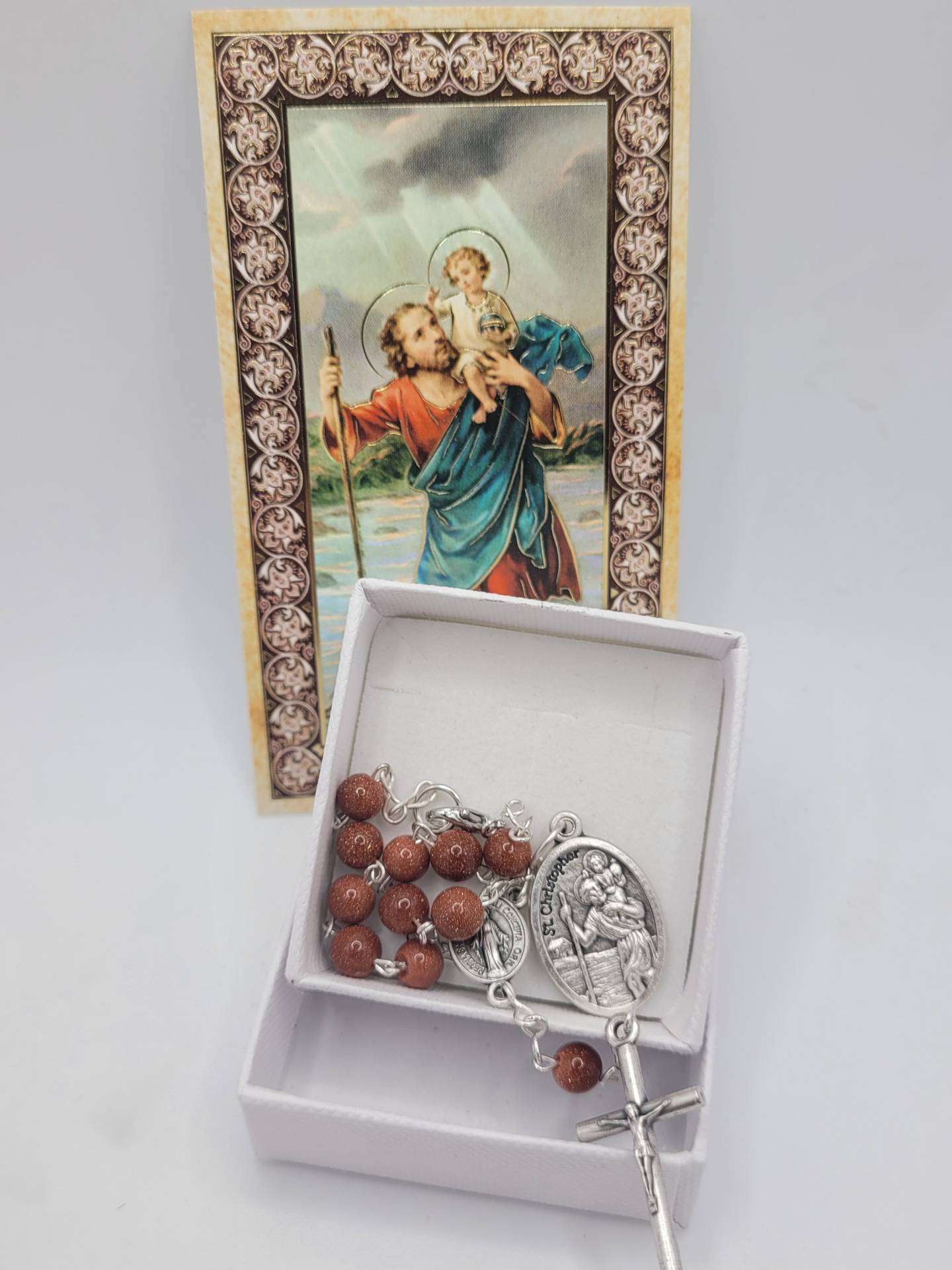 Szent Kristóf Autósok Rózsafüzére Ásványból + imakép 
