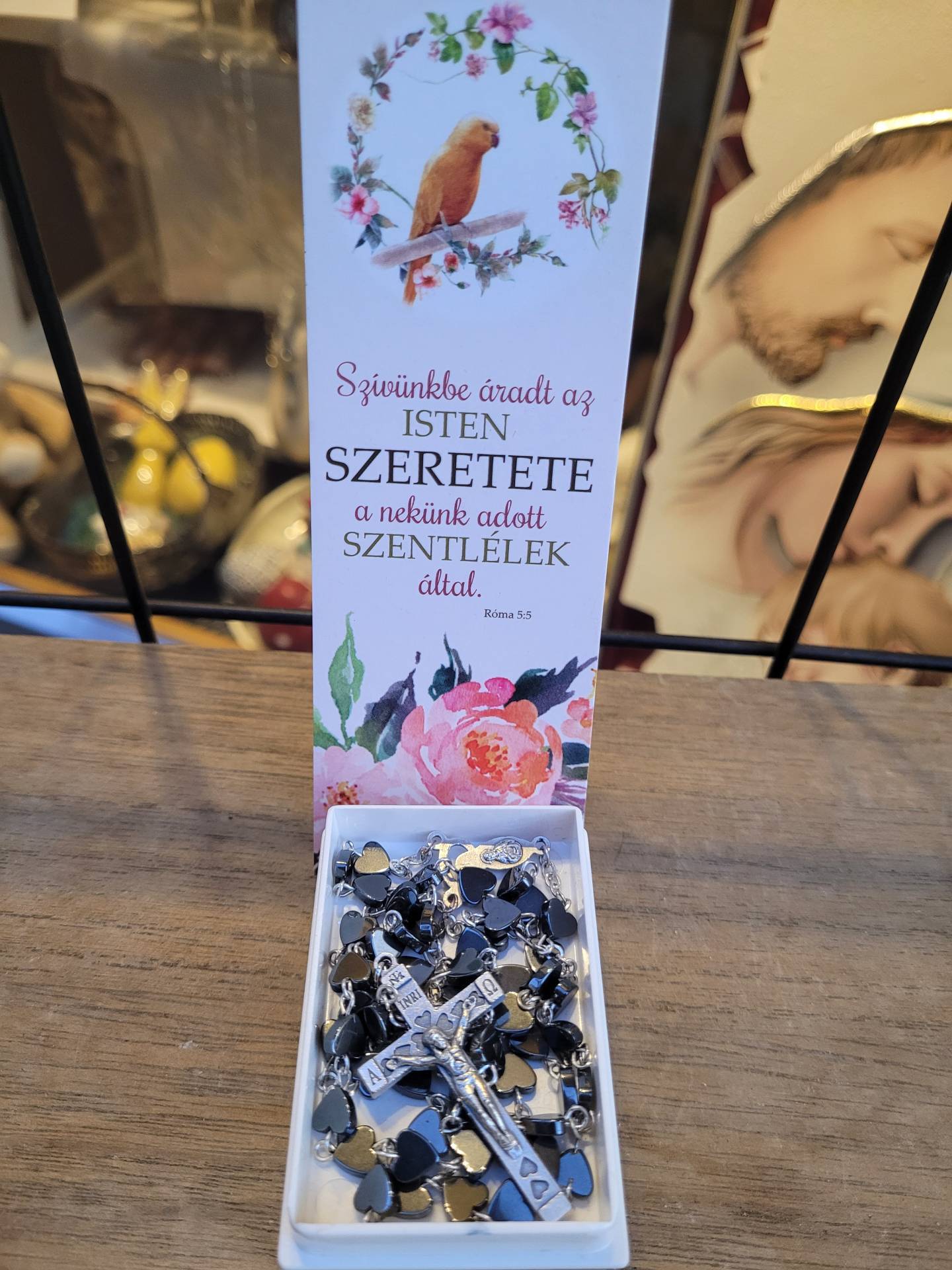 Bérmálásra Hematit Ásványból rózsafüzér Lányoknak + Ajándékkisérő isten szavával  