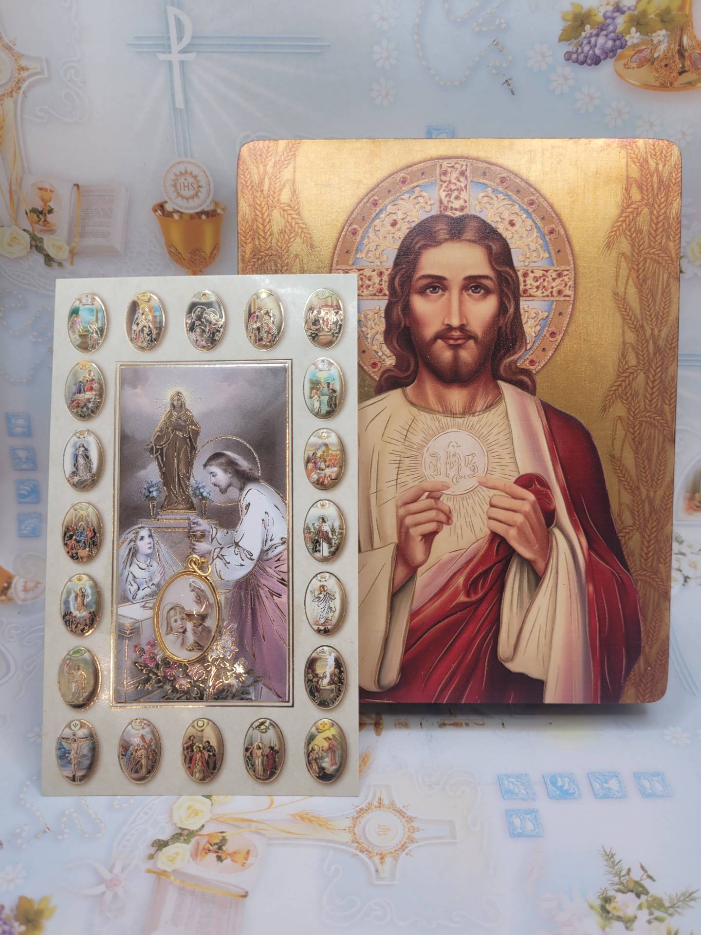 Jézus ikon Elsőáldozóknak + Szentkép éremmel !Az ikon méret: 14cm*11cm  