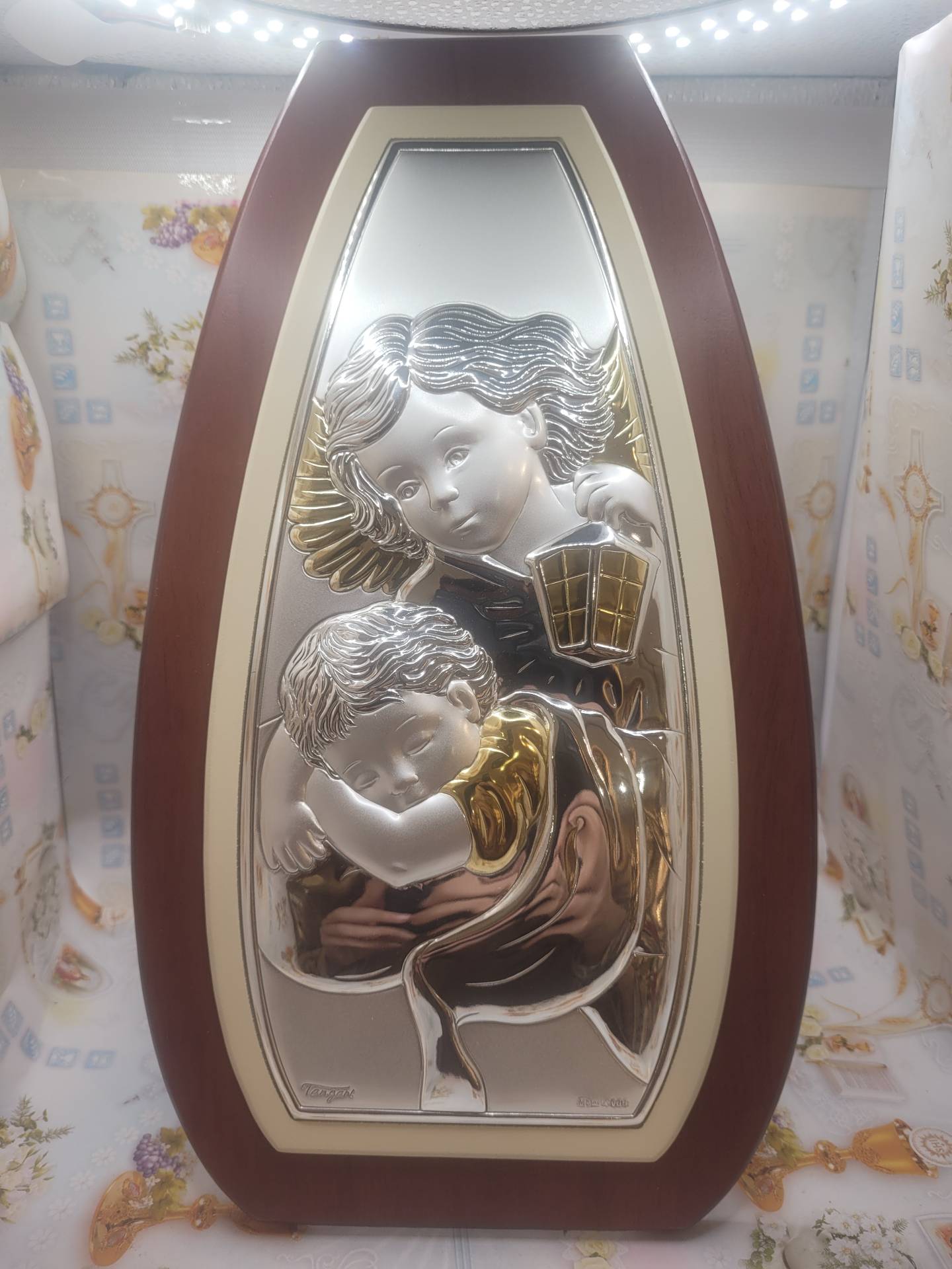 Gyönyörű Szent Őrangyal ezüst kép támasztható+ Akasztható Méret:30cm*16cm 
