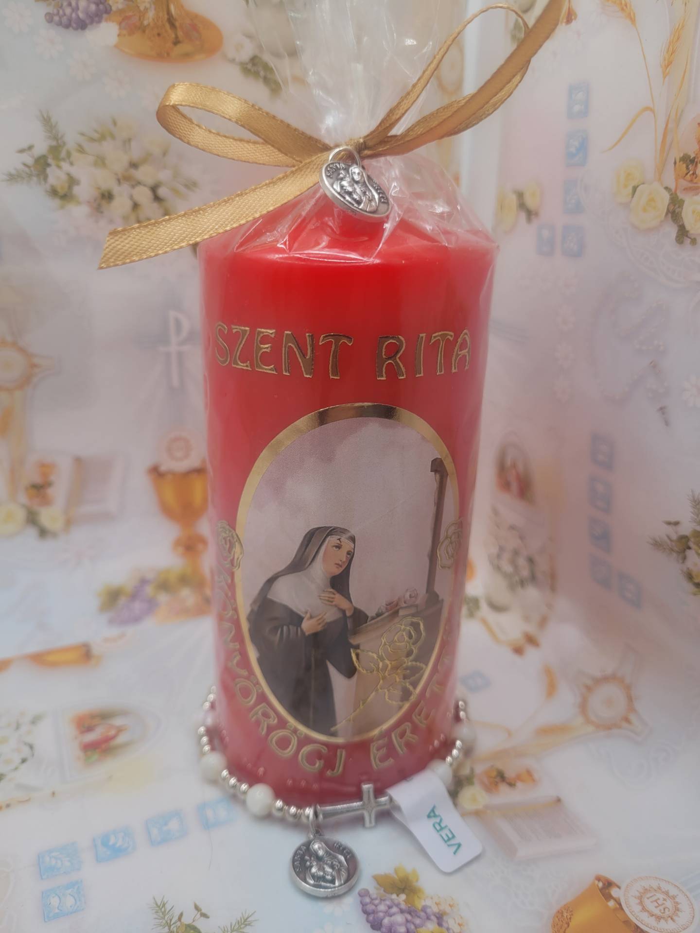 Szent Rita Imagyertya+ Szent Rita karkötő Ásvány szemekkel 