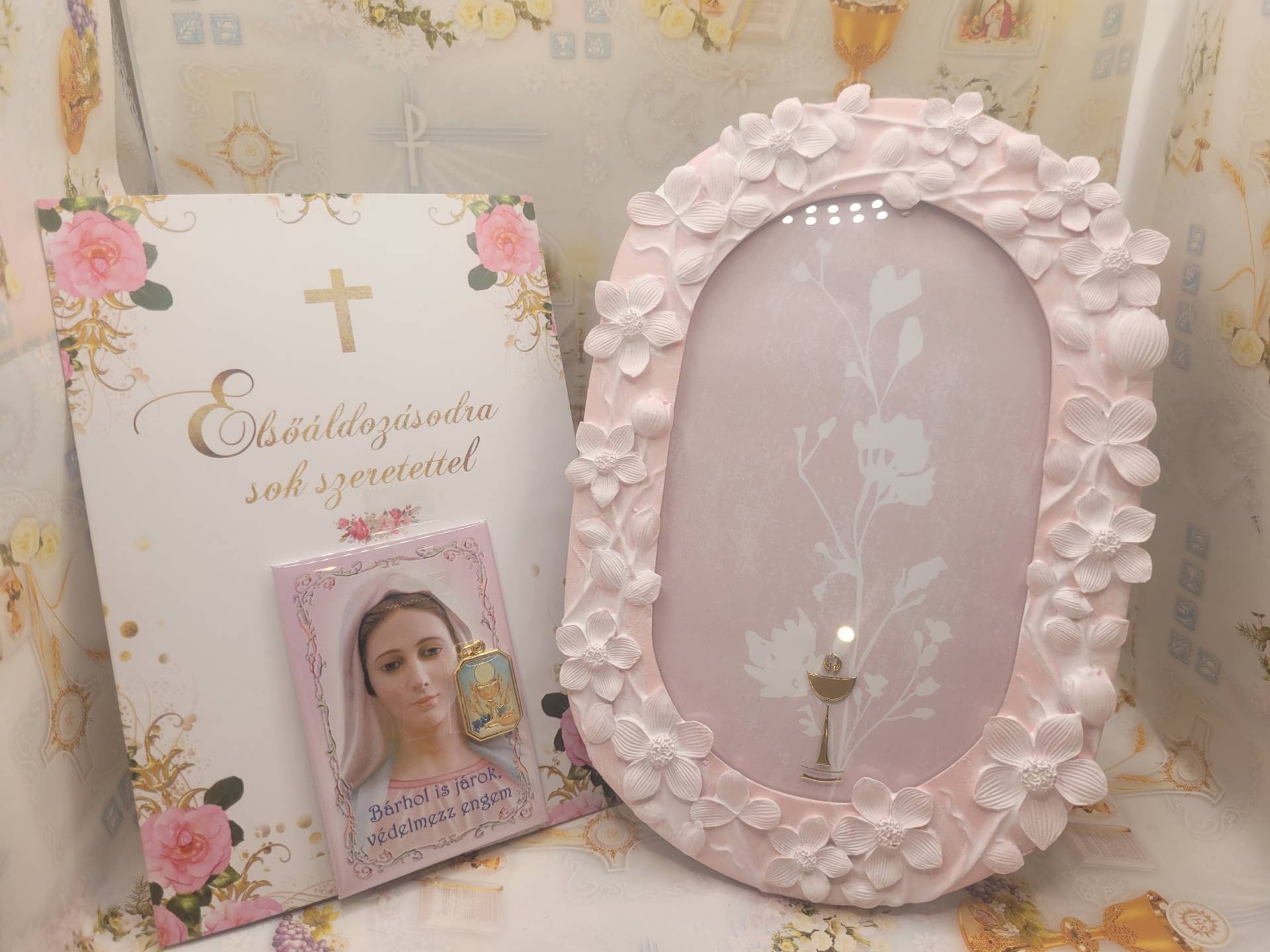 Elsőáldozásra Lánynak Képkeret+ Imamágnes+ Gratulációs Lap 