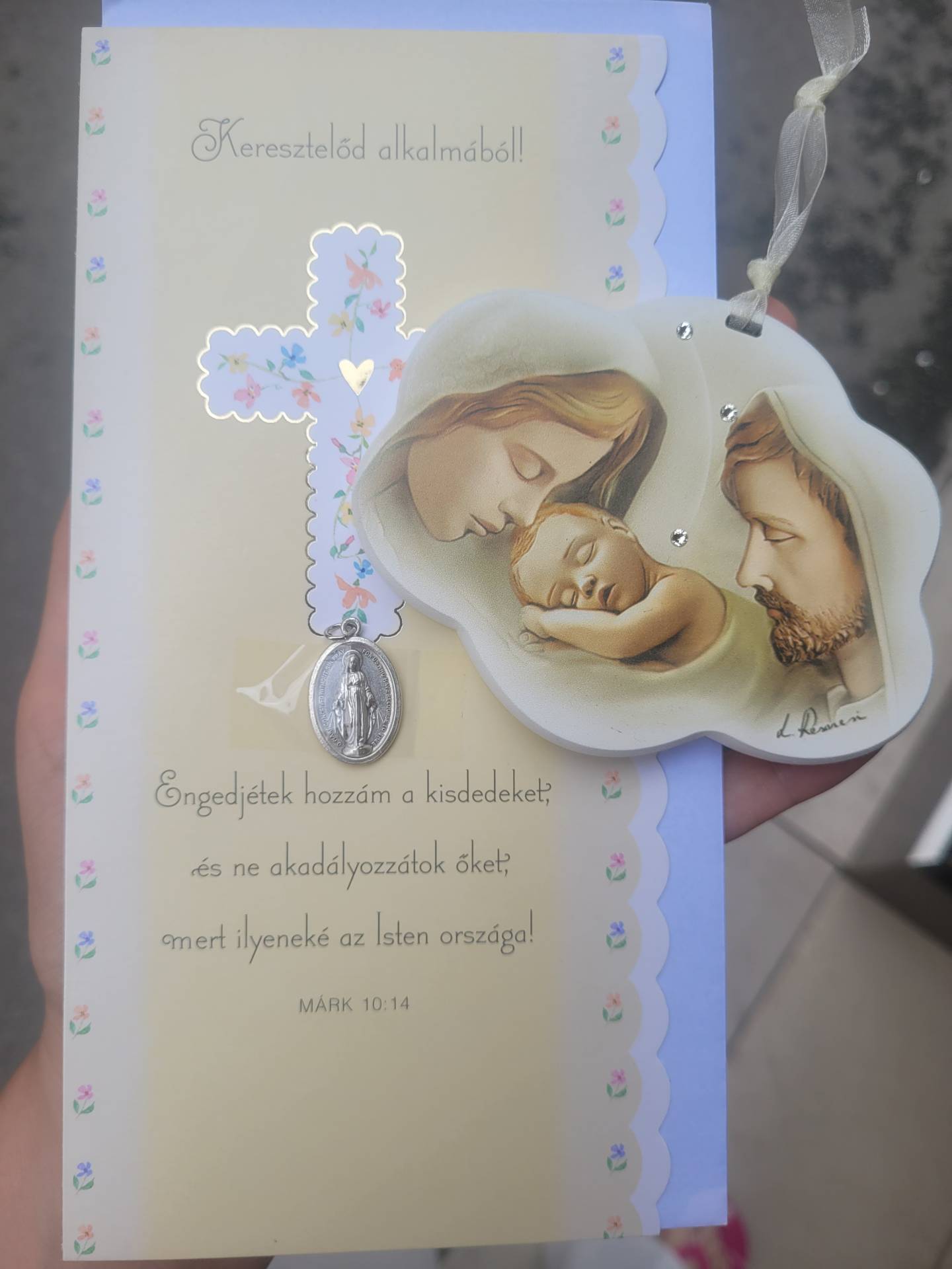 Szent család ikon swrovski kővel gyerekszobába! Keresztelőre kiváló ajándék! + gratulációs lap áldással 