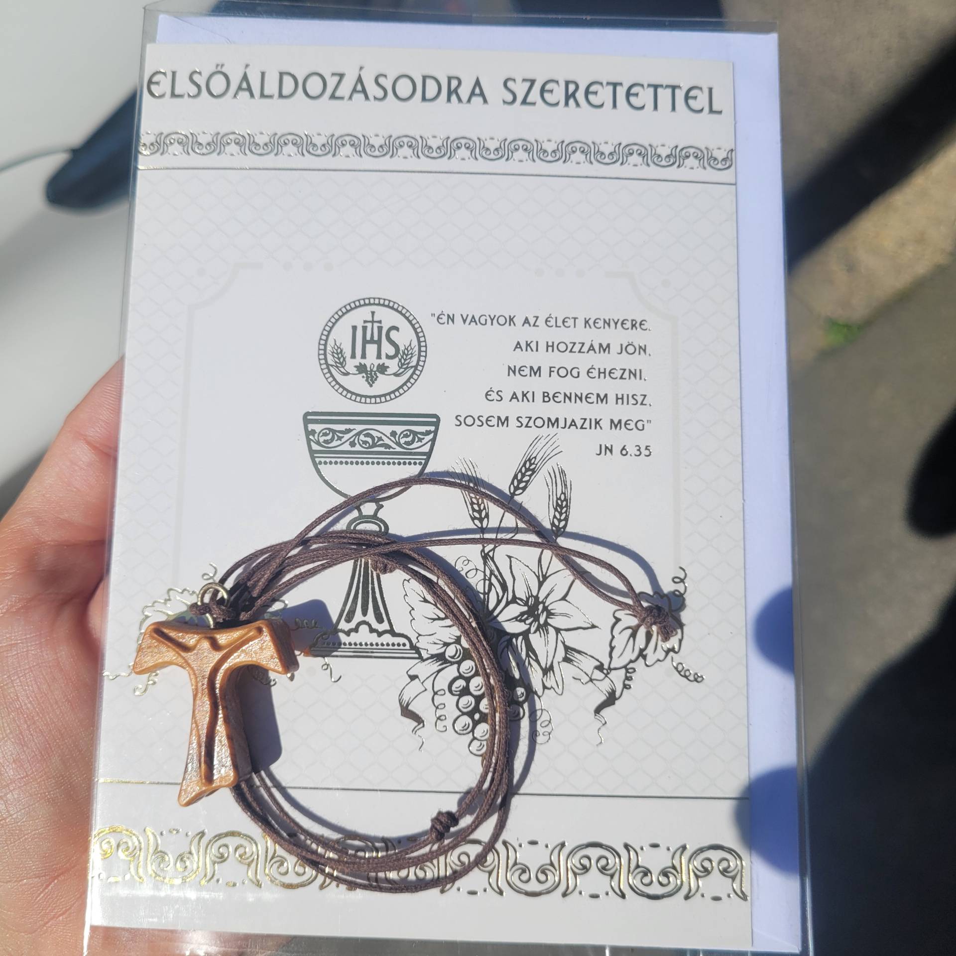 olajfából készült Kereszt + gratulációs lap Áldással  
