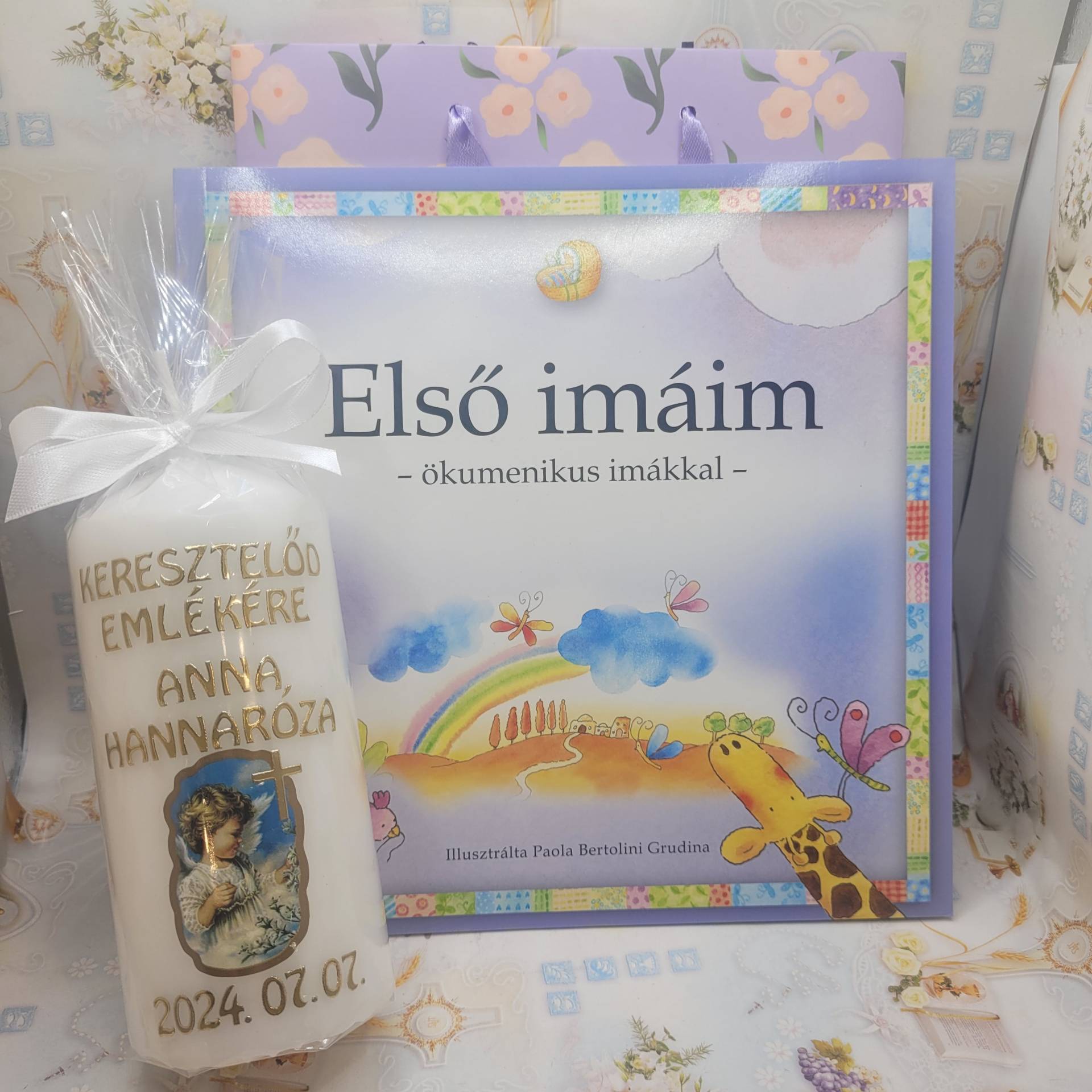 Ajándékgyertya + imkönyv Keresztelőre  