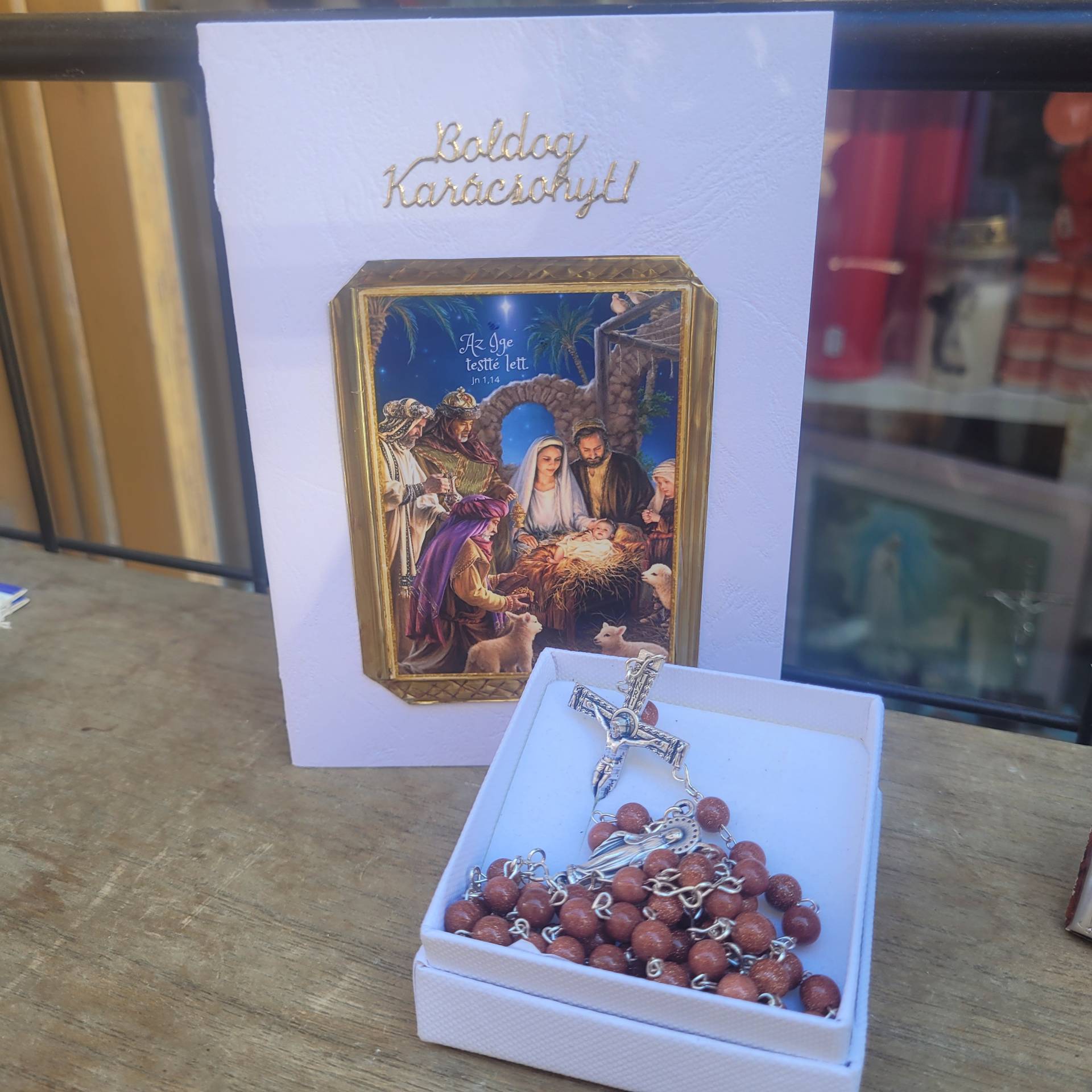 Karácsonyi Ajándékisérő Lap+ Ásványrózsafüzér 