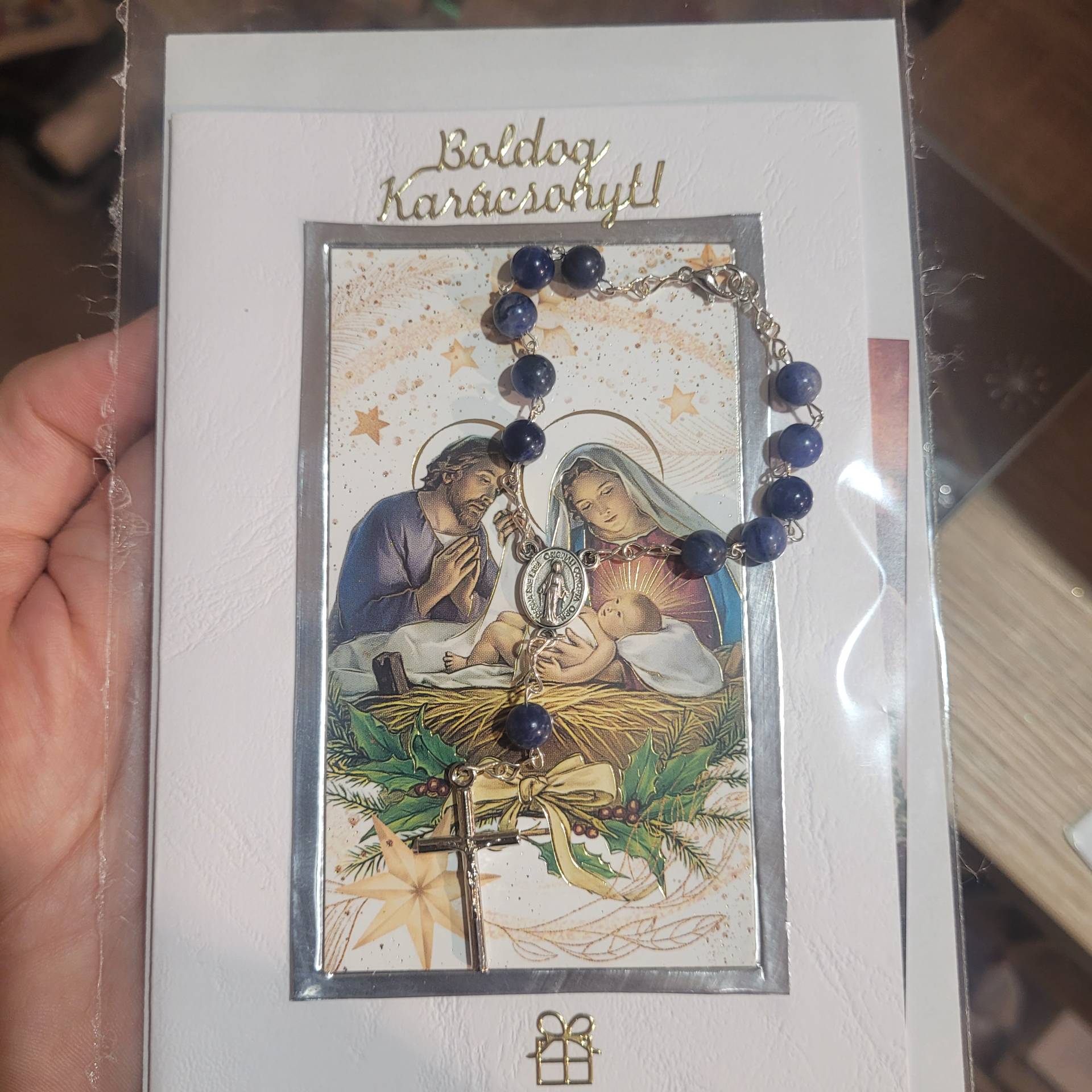 1 tizedes Ásvány rózsafüzér/Autóba is lehet tenni tükör mögé/+Karácsonyi ajándékkisérő 
