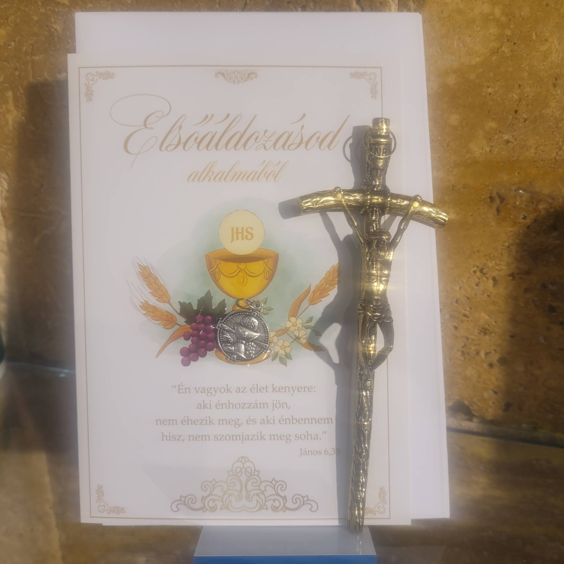 Elsőáldozók Részére Gratulációs lap Áldással +Érem + Pápai Kereszt  