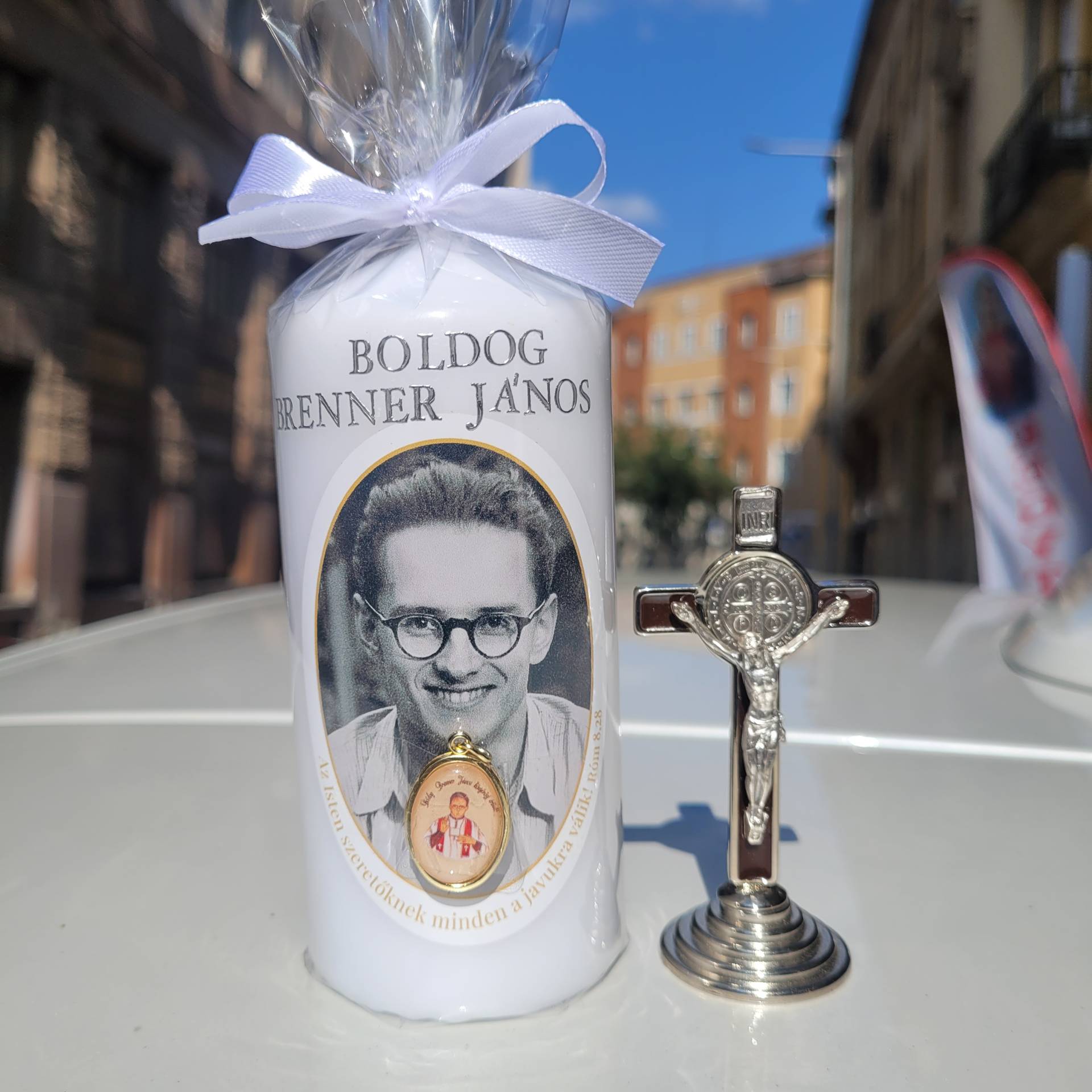 Boldog Brenner János Gyertya Áldozópap,Vértanú+ Boldog Brenner János Érem + TALPAS KERESZT  