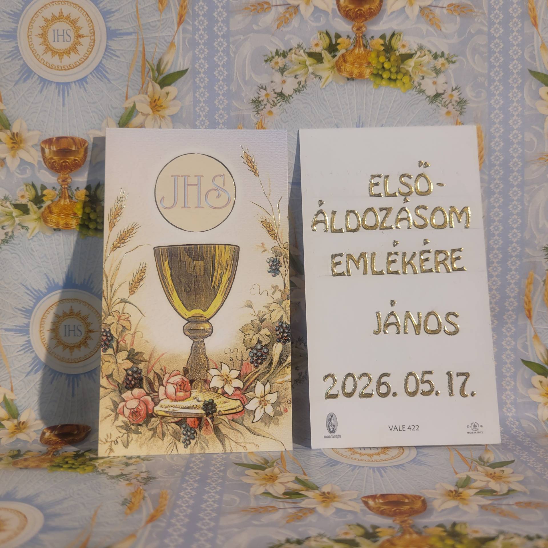 Elsőáldozók részére imakönyvbe Szentkép Elsőáldozási Emlék Név+ DÁtum kerül rá! 