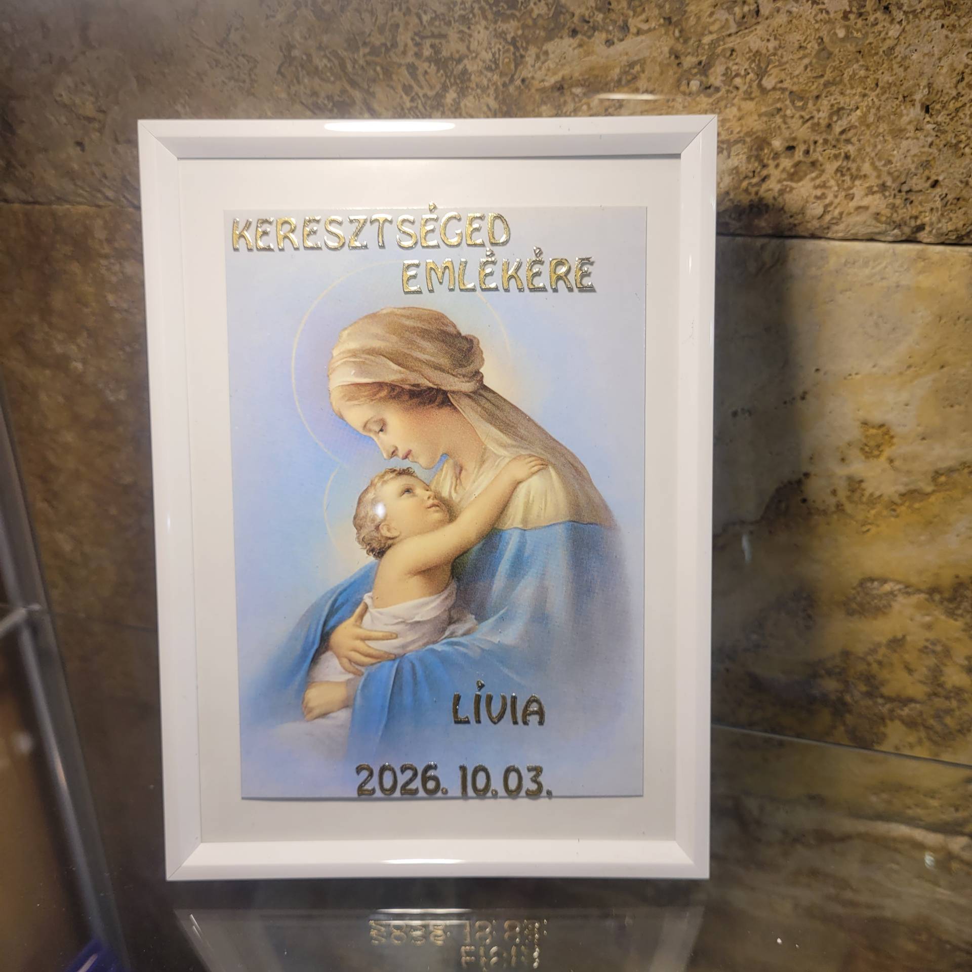 Keresztelőre -Név+ A keresztelő dátuma kerül rá! Üvegkeretben 