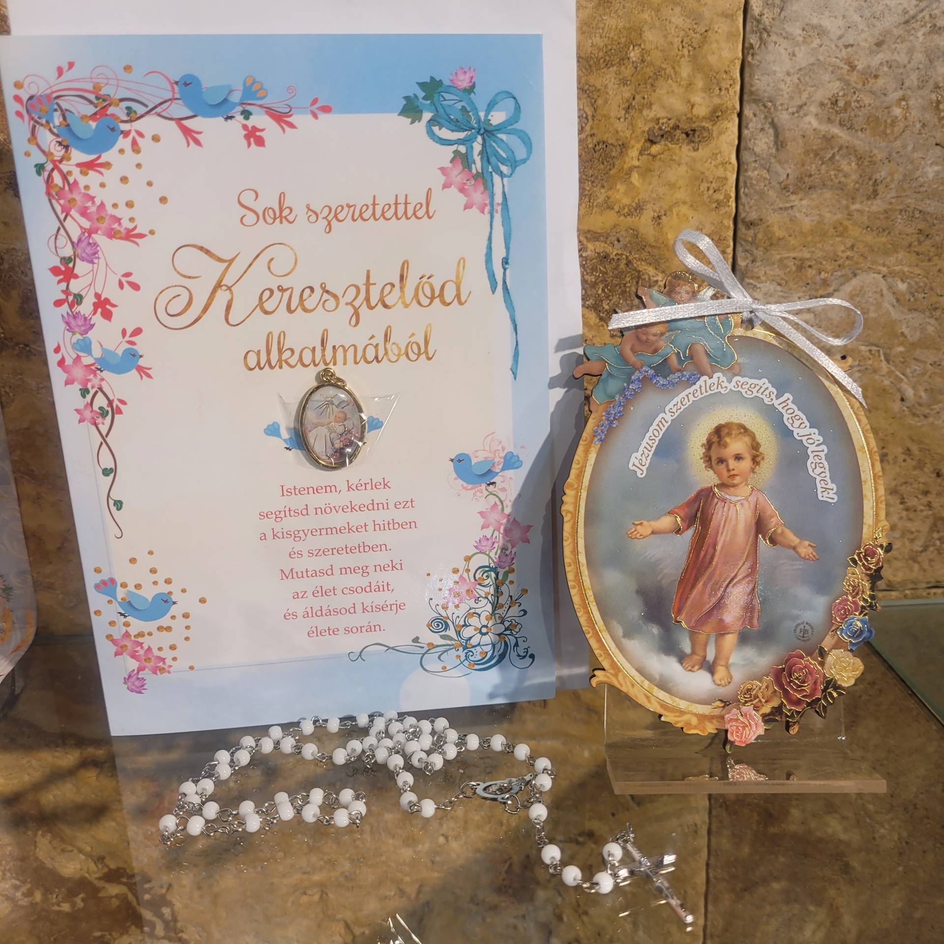 Keresztelőre Kisfiúnak KIS JÉZUS Imaplakett Gyerekszobába! Kérésére ráirjuk a gyerek keresztnevét+ a Keresztelő dátumát! 