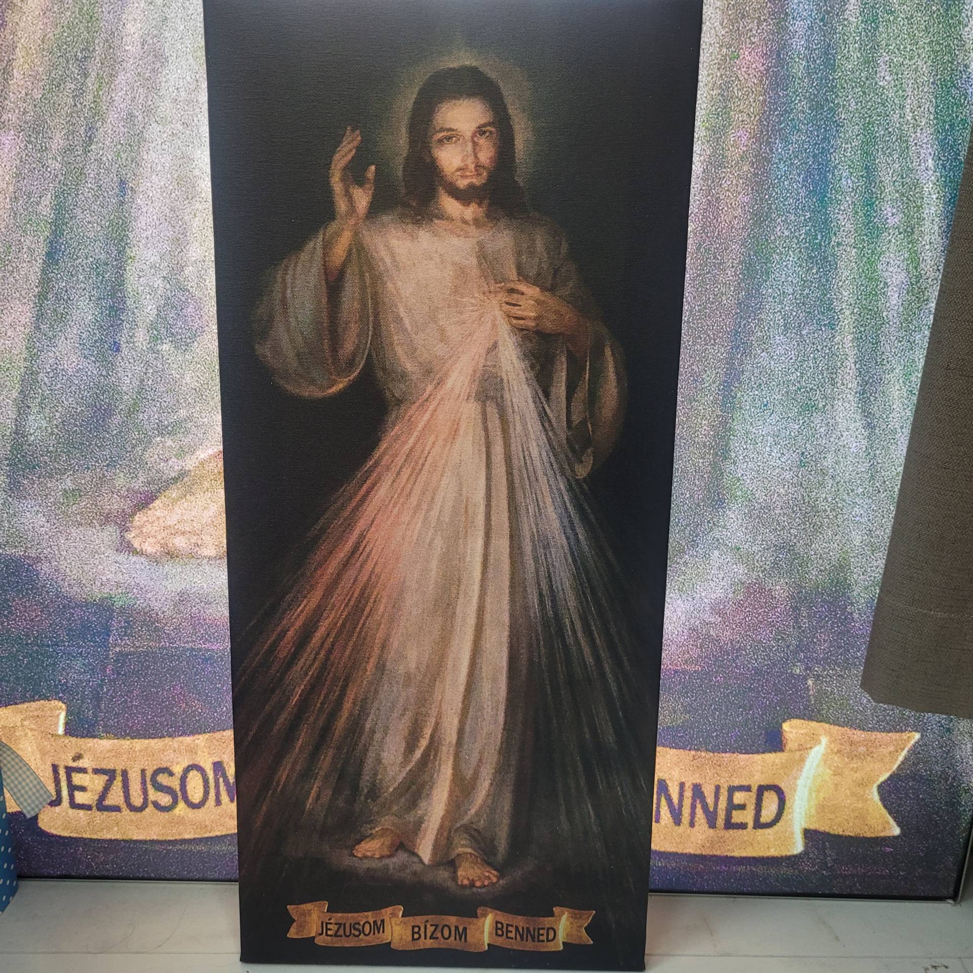 Irgalmas Jézus Vászonkép + IMAFÜZETET KÜLDÜNK MELLÉ AJÁNDÉKBA!/ Nagyon sok Kegyelem a kép Által/ mérete:30cm*68cm 