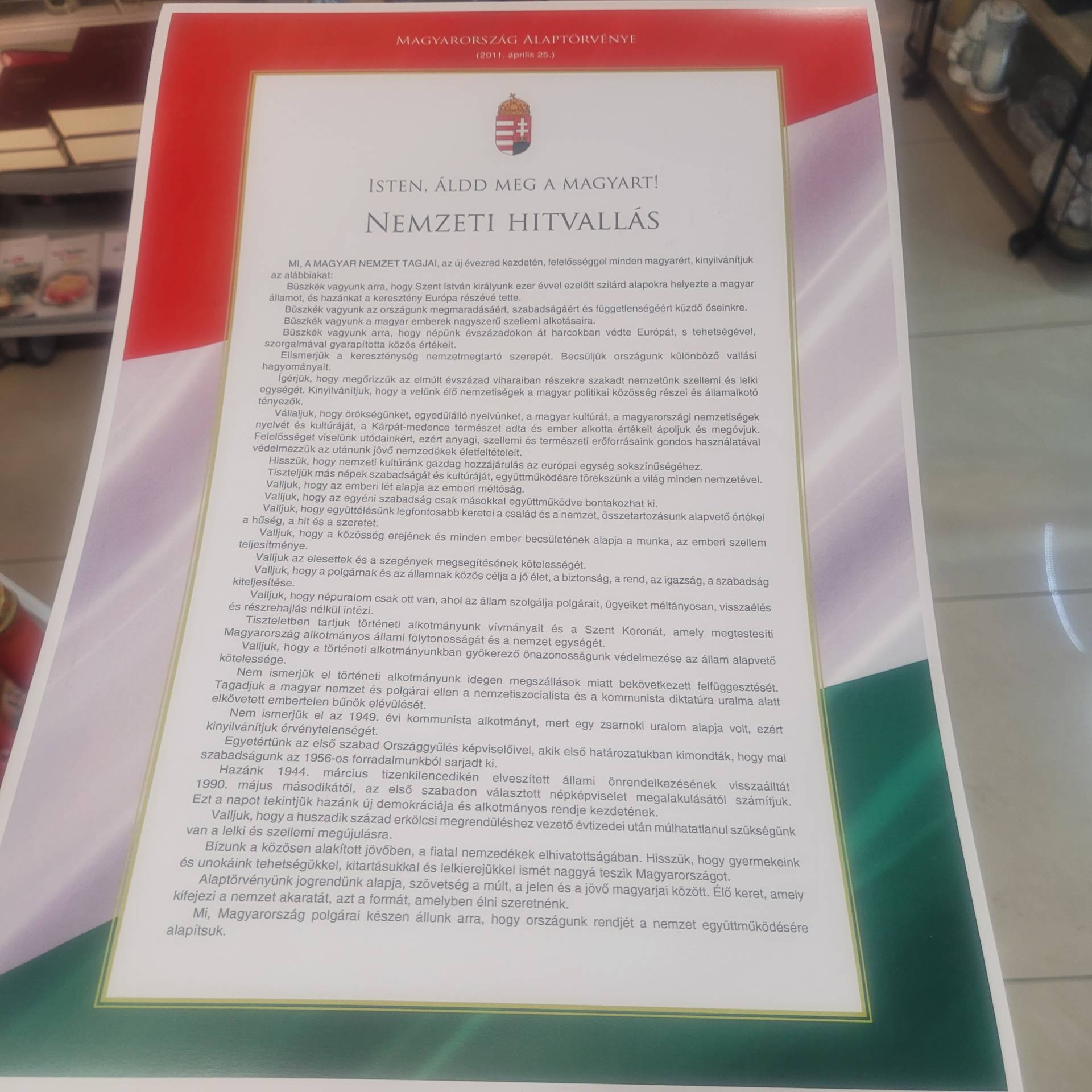 NEMZETI HITVALLÁS POSZTER /BEKERETEZHETŐ/ MÉRETE:40cm*30cm 